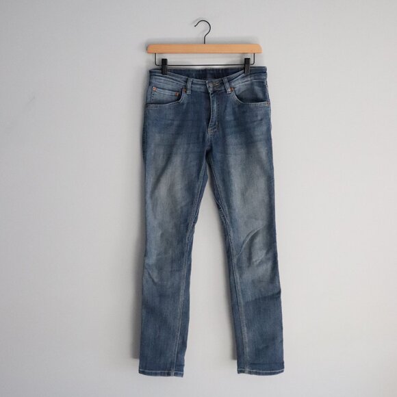 Du/er Performance 26x32 Straight Leg Slim 5-Pocket Blue Med-Wash Denim Jeans - Picture 2 of 14